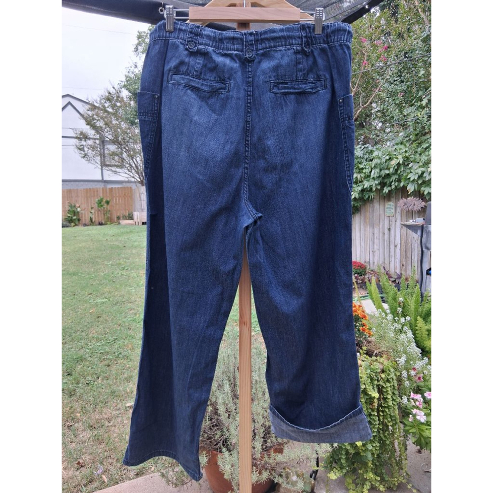 We The Free Blue Wide Leg Elastic Waistband Utility Cargo Jeans Large - Picture 6 of 13